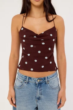 Naya Polka Tie Back Top Blue/Brown Polka