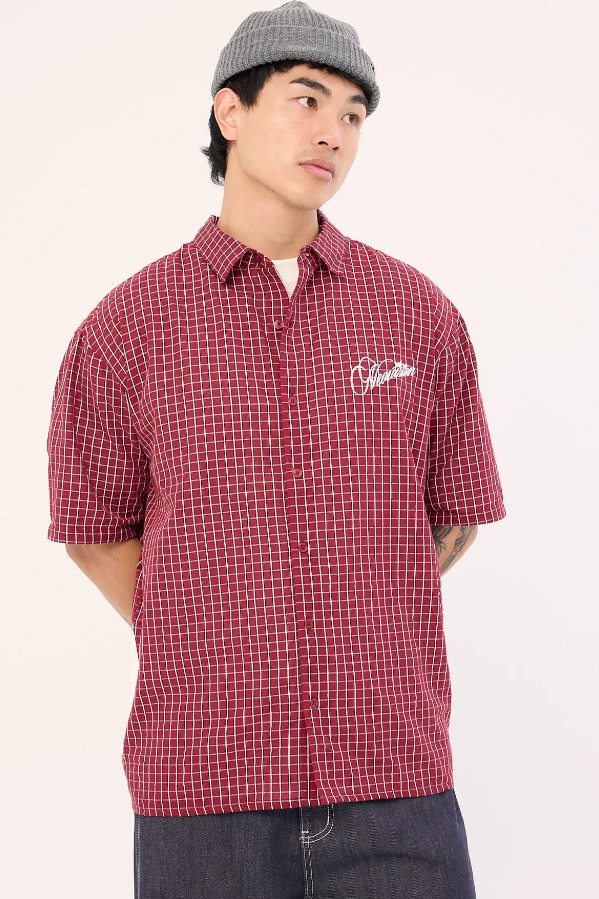 Nebula Oversize Shirt Burgundy Check