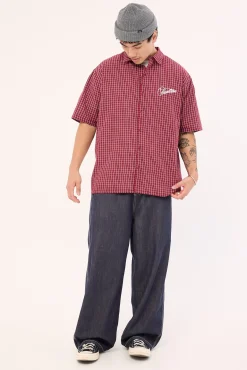 Nebula Oversize Shirt Burgundy Check