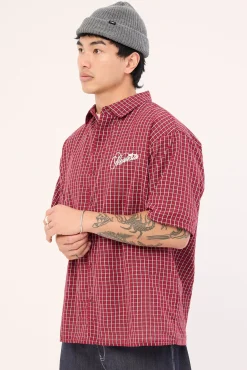 Nebula Oversize Shirt Burgundy Check