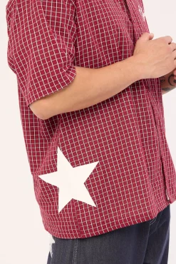 Nebula Oversize Shirt Burgundy Check