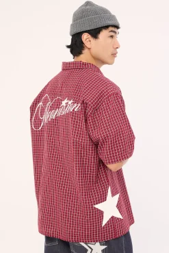 Nebula Oversize Shirt Burgundy Check