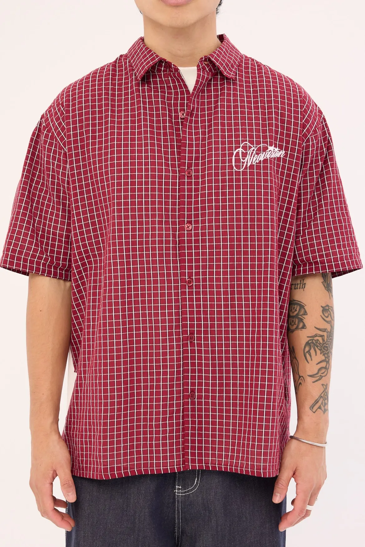 Nebula Oversize Shirt Burgundy Check