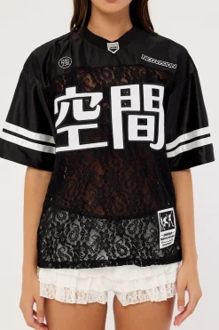 Netrif Lace V Neck Jersey Black