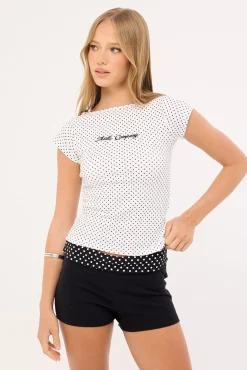 New Romance Boat Neck Tee White Polka Dot