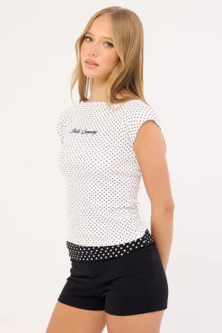 New Romance Boat Neck Tee White Polka Dot