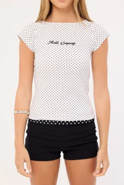 New Romance Boat Neck Tee White Polka Dot
