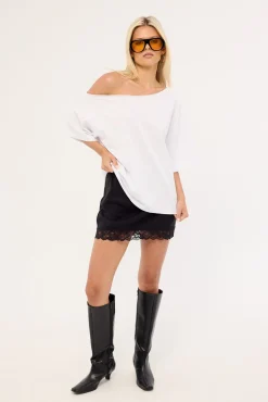 New Romance Lace Mini Slip Skirt Black
