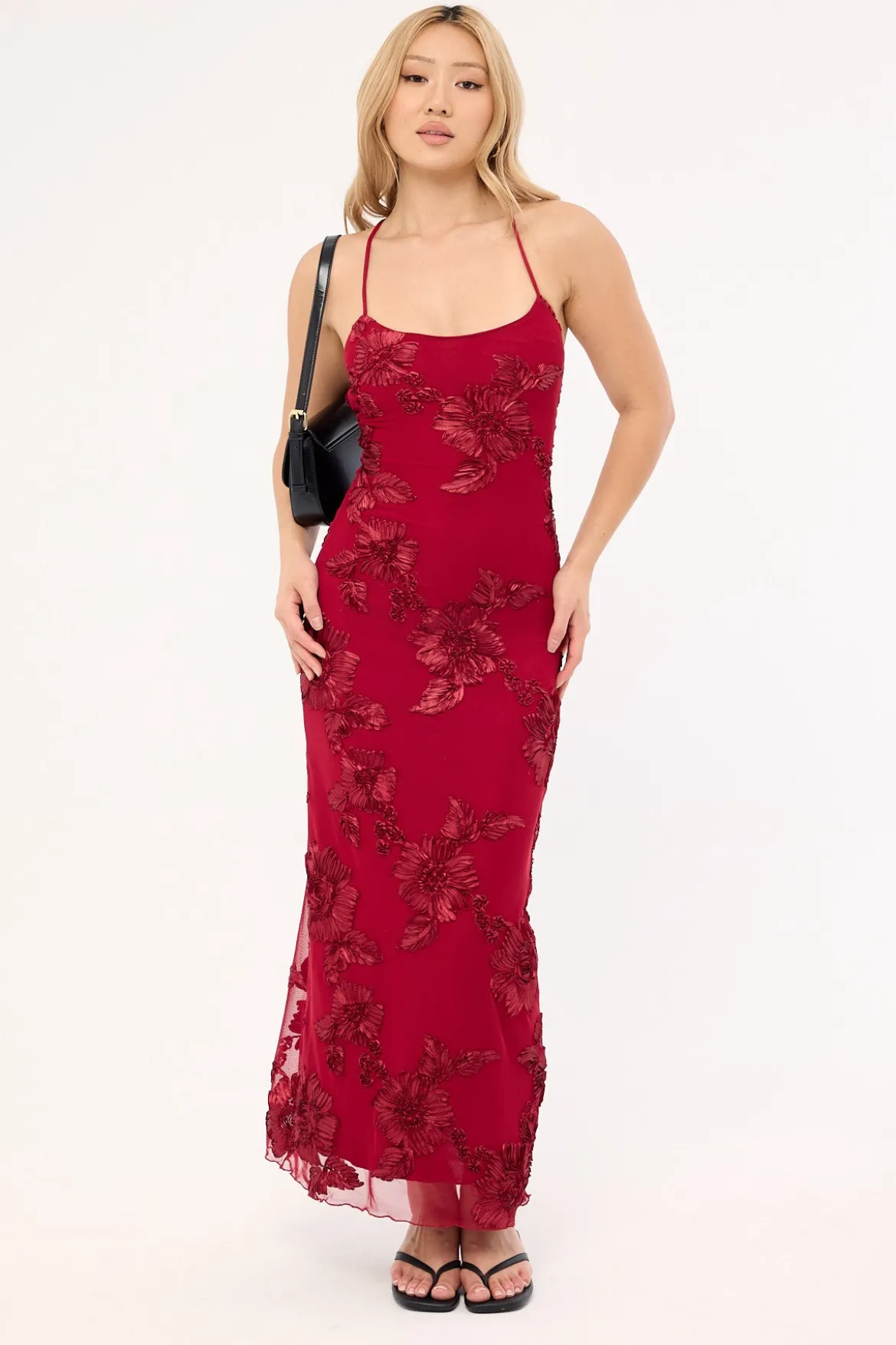 Nia Applique Maxi Dress Burgundy