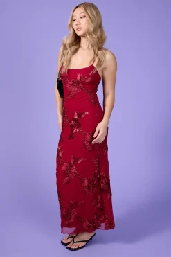 Nia Applique Maxi Dress Burgundy