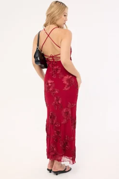 Nia Applique Maxi Dress Burgundy