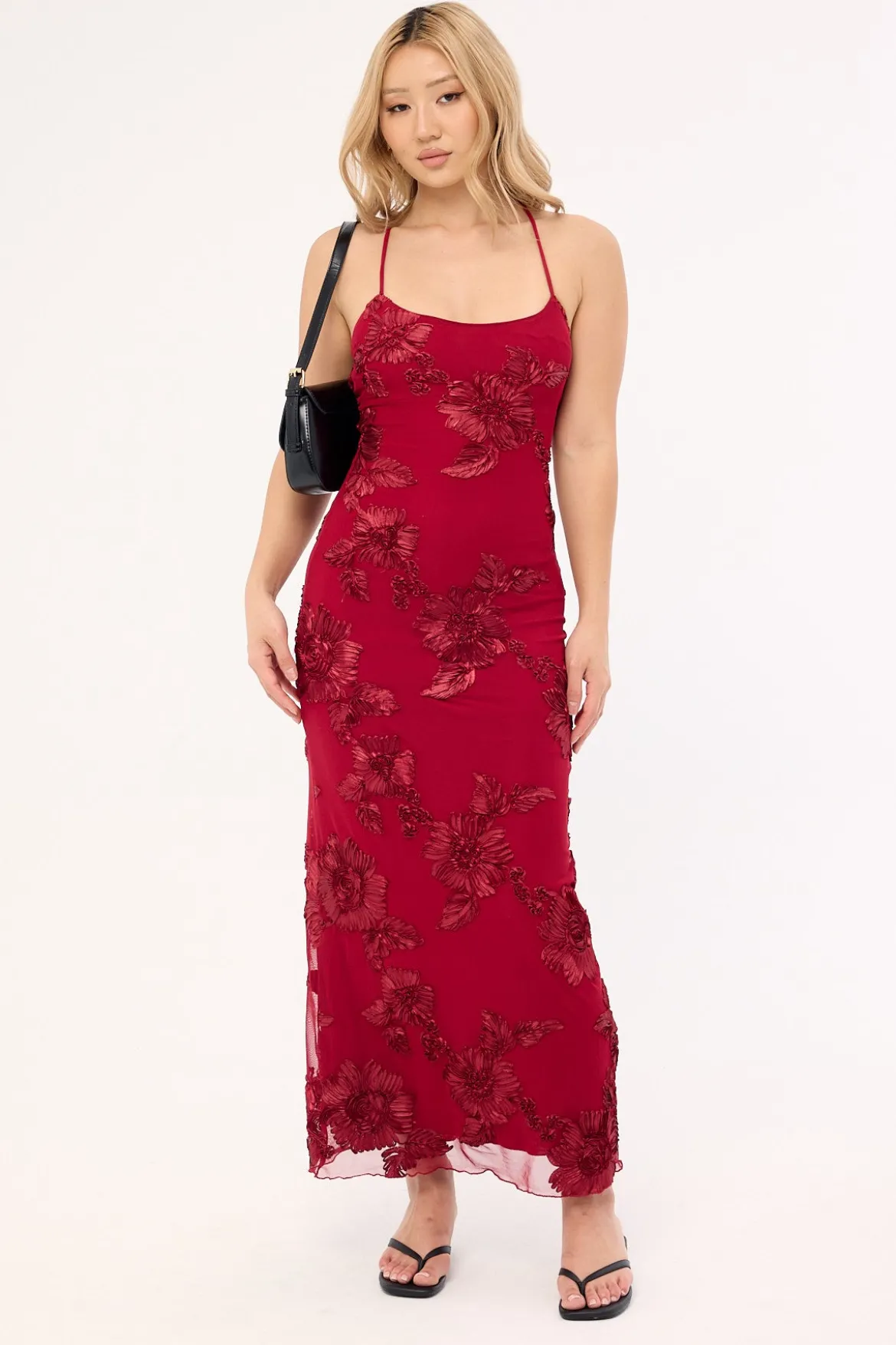 Nia Applique Maxi Dress Burgundy