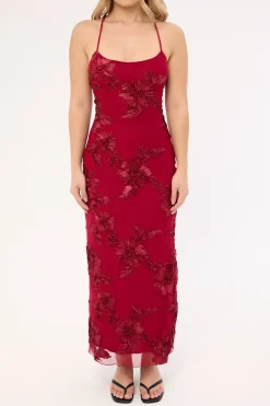 Nia Applique Maxi Dress Burgundy