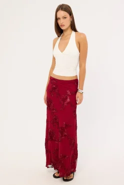 Nia Applique Mid Rise Maxi Skirt Burgundy