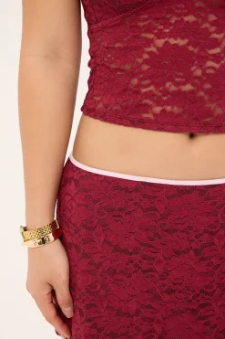Nidya Skirt Lace Burgundy With Pink Bind