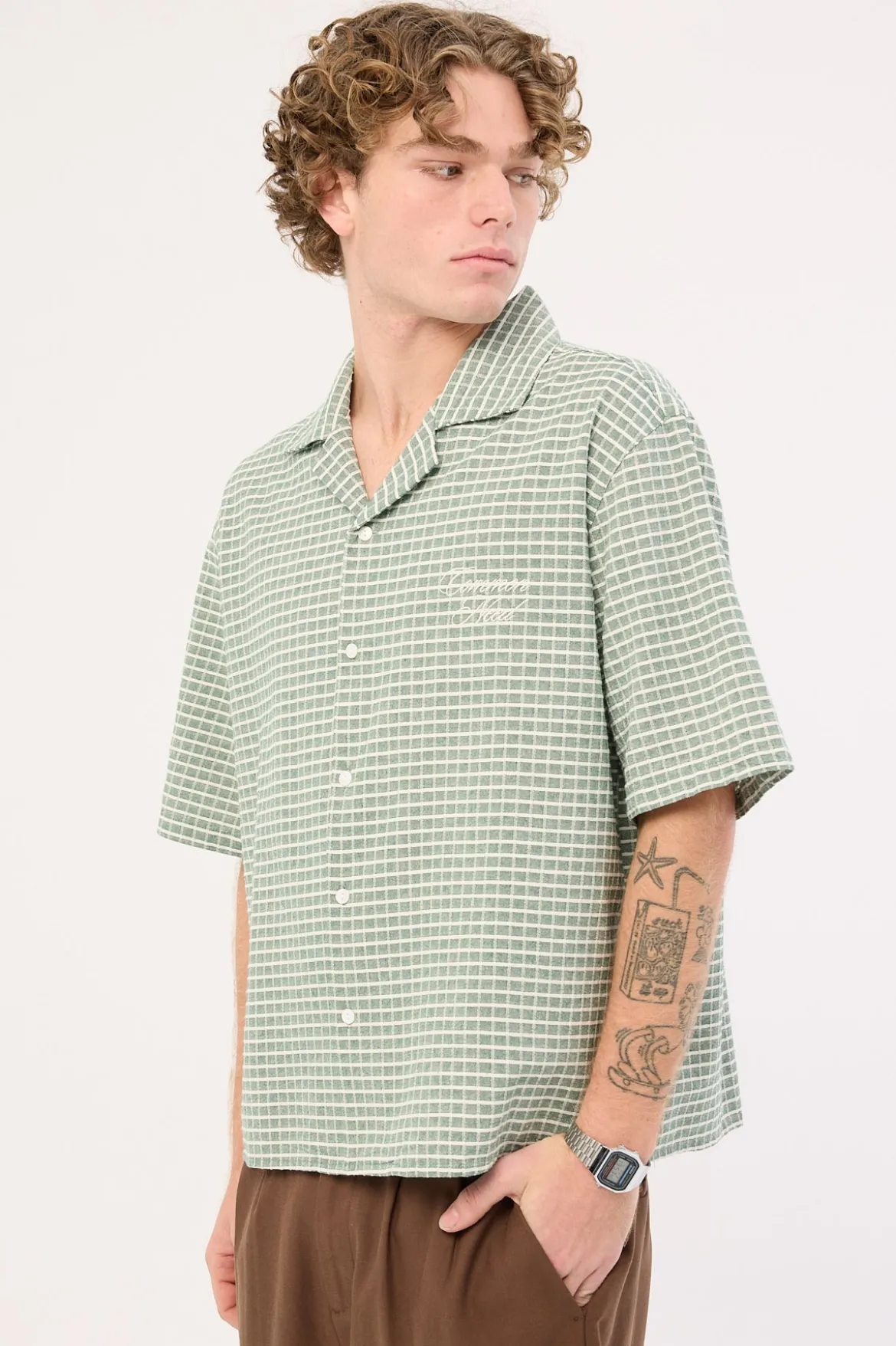 Niko Boxy Cropped Resort Shirt Green Check