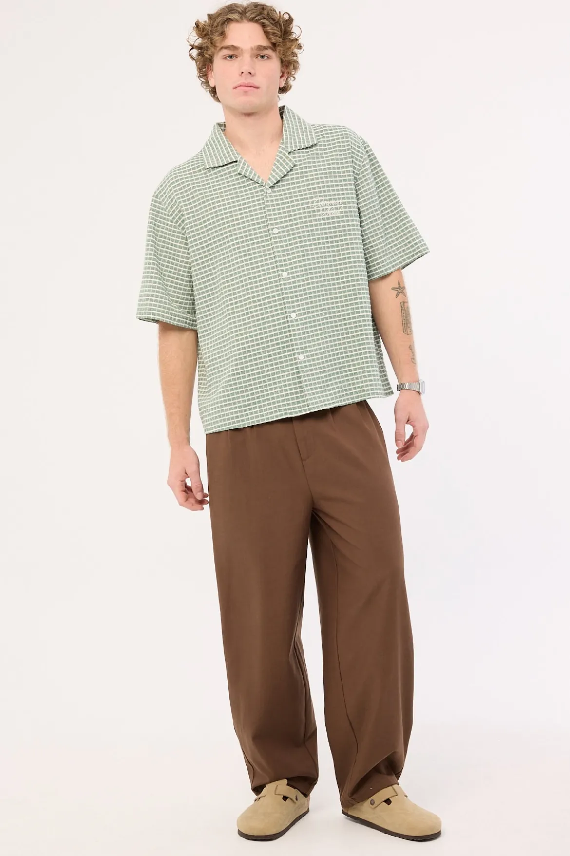 Niko Boxy Cropped Resort Shirt Green Check