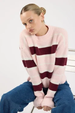 Noir Stripe Crew Neck Jumper Pink Stripe