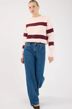 Noir Stripe Crew Neck Jumper Pink Stripe