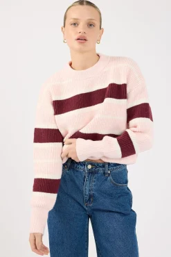 Noir Stripe Crew Neck Jumper Pink Stripe