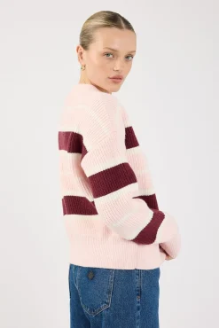 Noir Stripe Crew Neck Jumper Pink Stripe