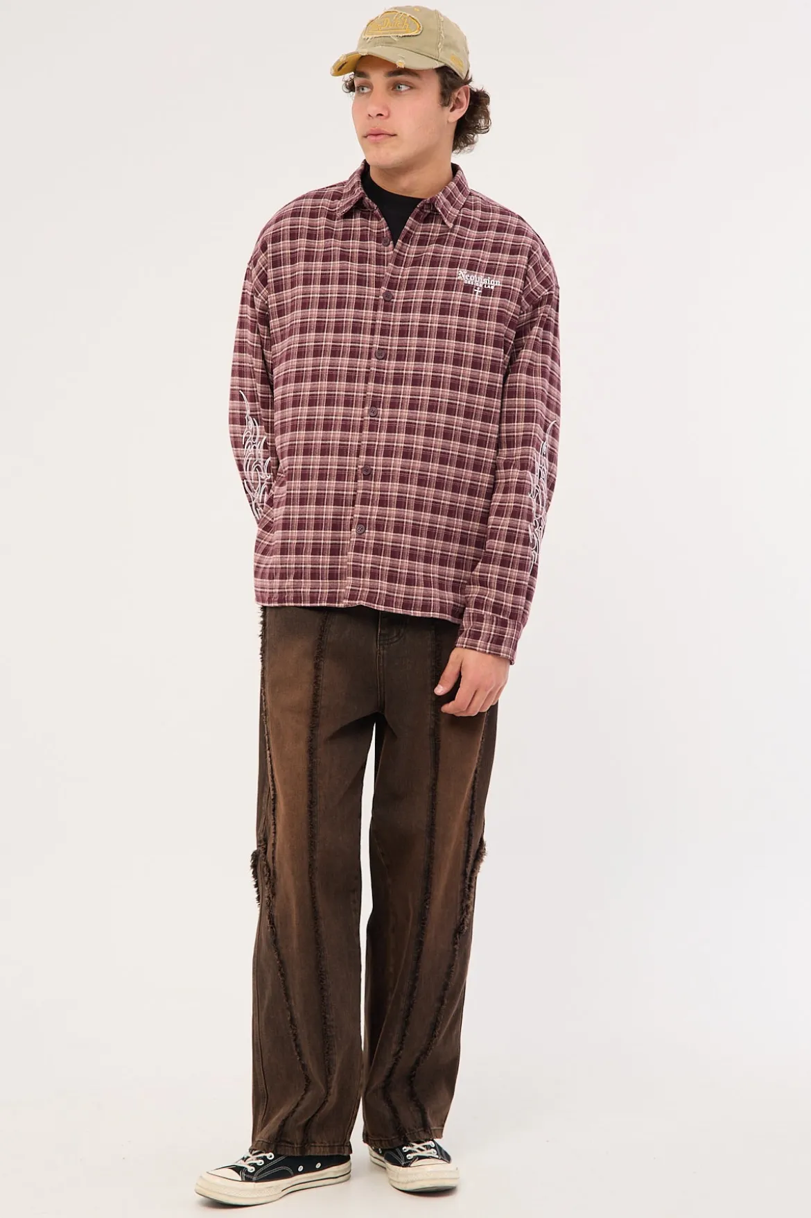 Nomadix Oversize Long Sleeve Shirt Purple Check