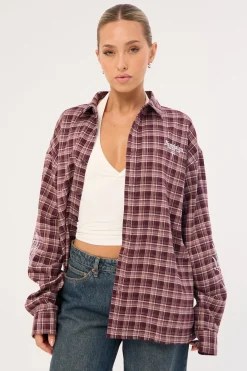 Nomadix Oversize Long Sleeve Shirt Purple Check