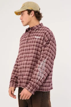 Nomadix Oversize Long Sleeve Shirt Purple Check