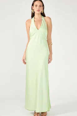 Nora Halter Satin Maxi Dress Light Green