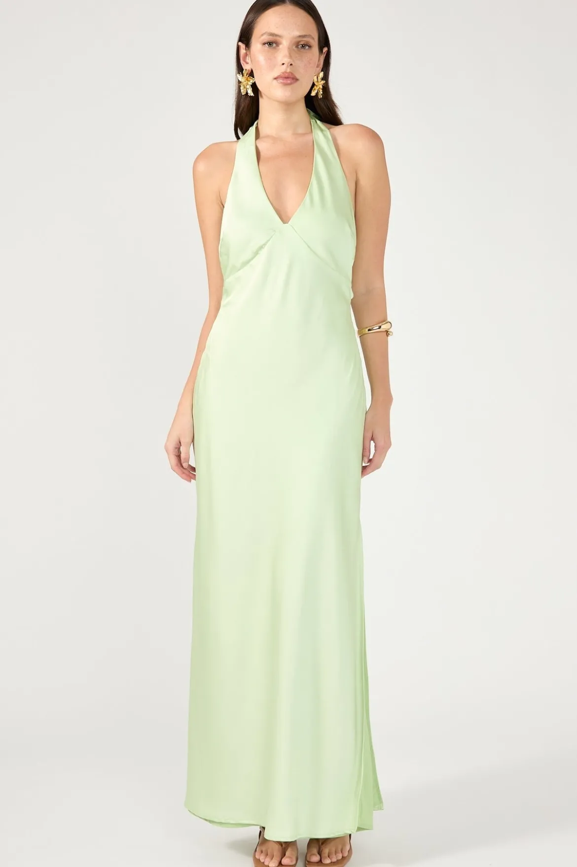 Nora Halter Satin Maxi Dress Light Green
