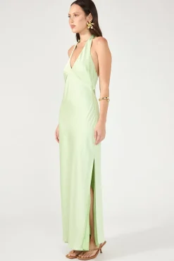 Nora Halter Satin Maxi Dress Light Green