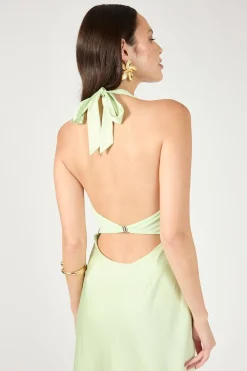 Nora Halter Satin Maxi Dress Light Green