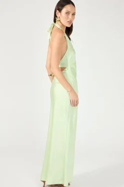 Nora Halter Satin Maxi Dress Light Green
