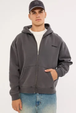 Nova Base Zip Through Street Hoodie Washed Black