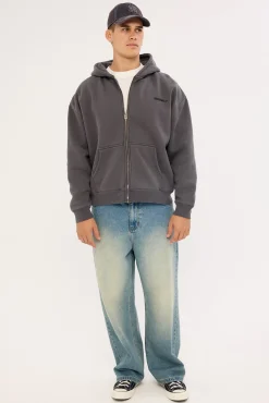 Nova Base Zip Through Street Hoodie Washed Black