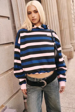 Nova Cropped Oversized Hoodie Black Stripe