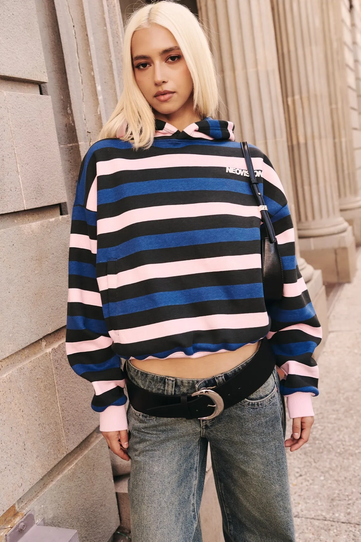 Nova Cropped Oversized Hoodie Black Stripe