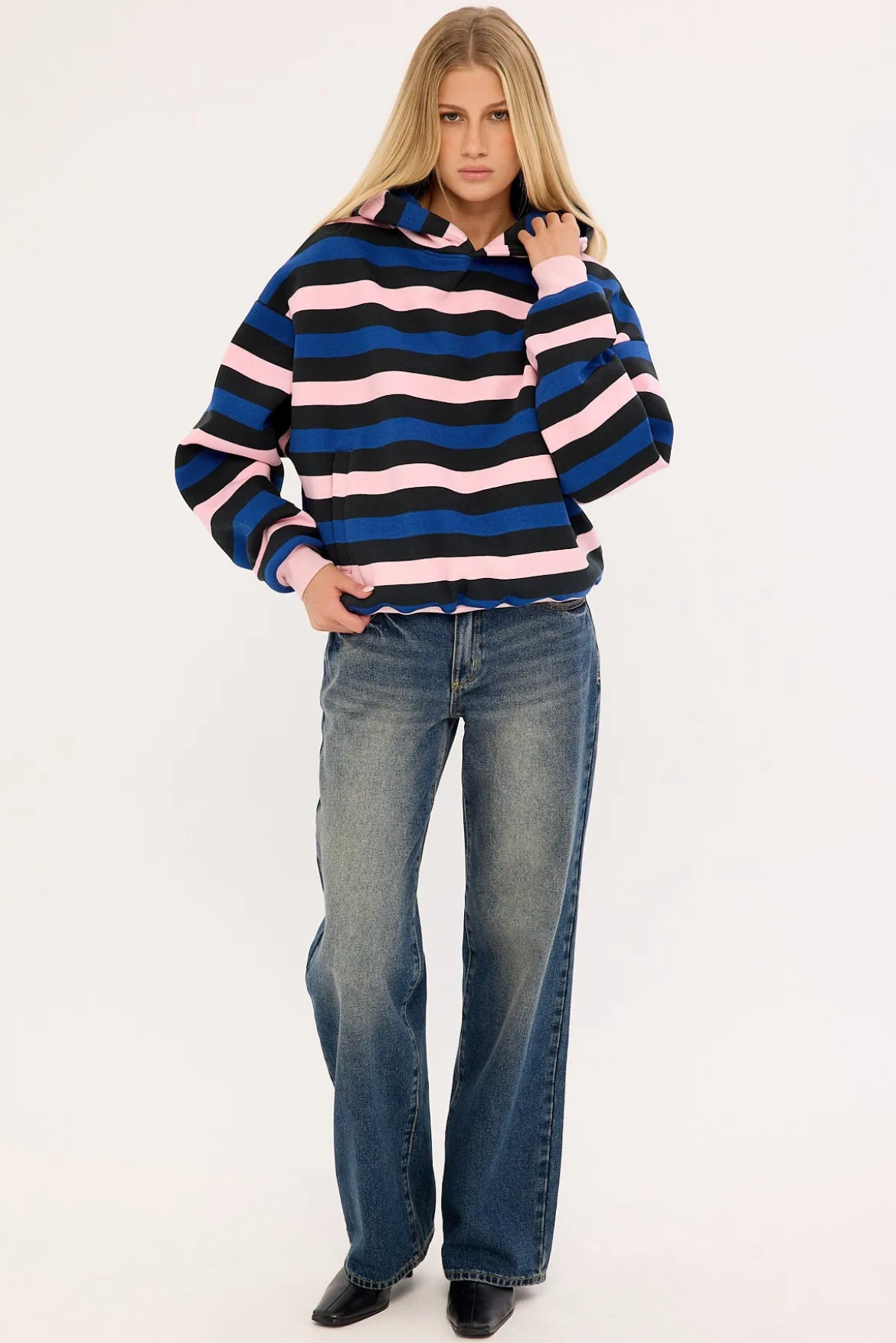 Nova Cropped Oversized Hoodie Black Stripe