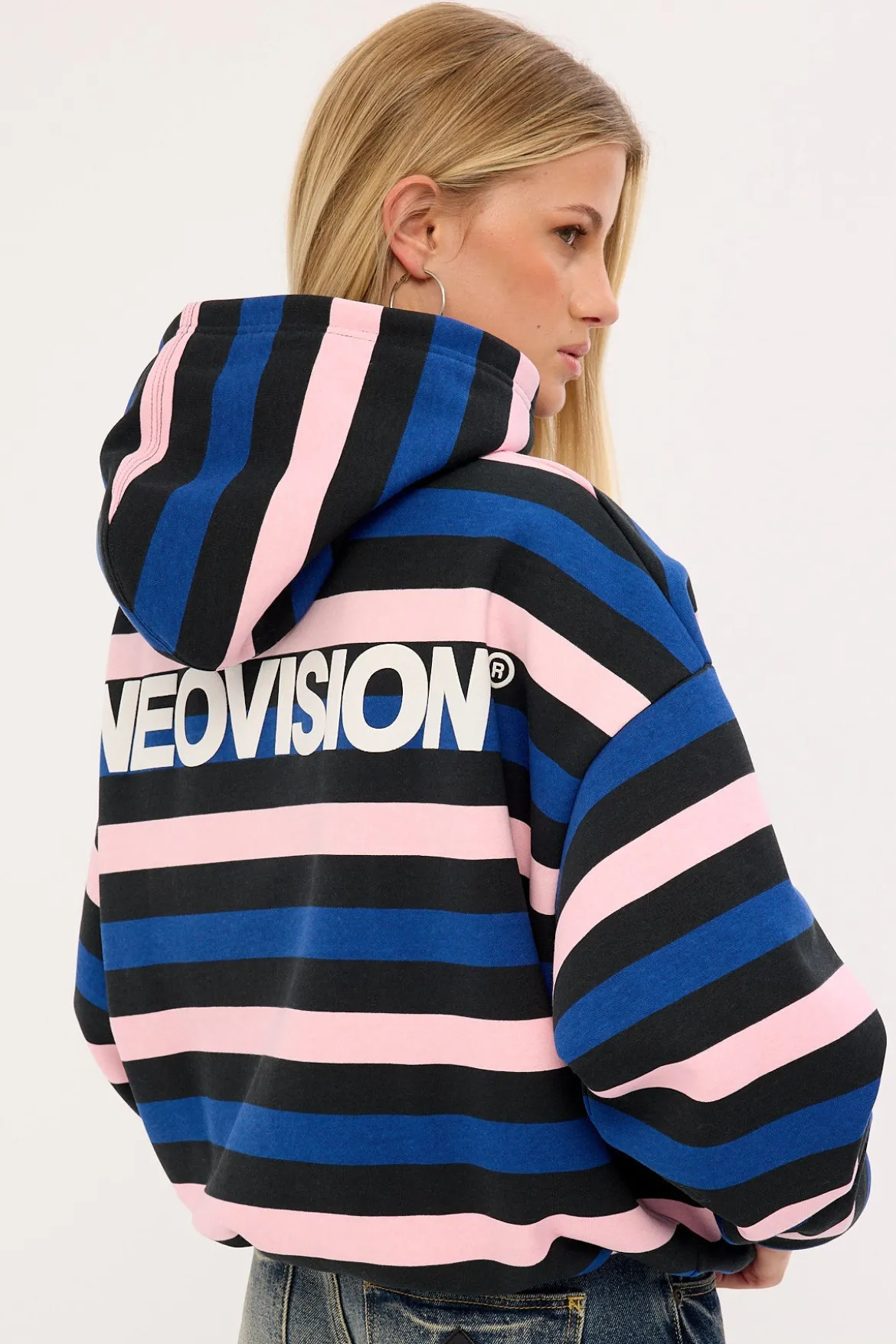 Nova Cropped Oversized Hoodie Black Stripe