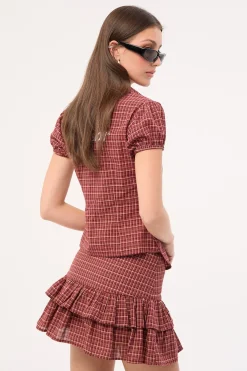 Nova Double Pleat Skort Burgundy Check