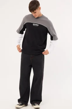 Nova Layered Long Sleeve Loopback Tee Night Black/Grey