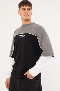 Nova Layered Long Sleeve Loopback Tee Night Black/Grey