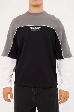 Nova Layered Long Sleeve Loopback Tee Night Black/Grey