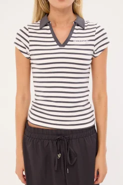 Nova Stripe Polo Tee Pink Stripe