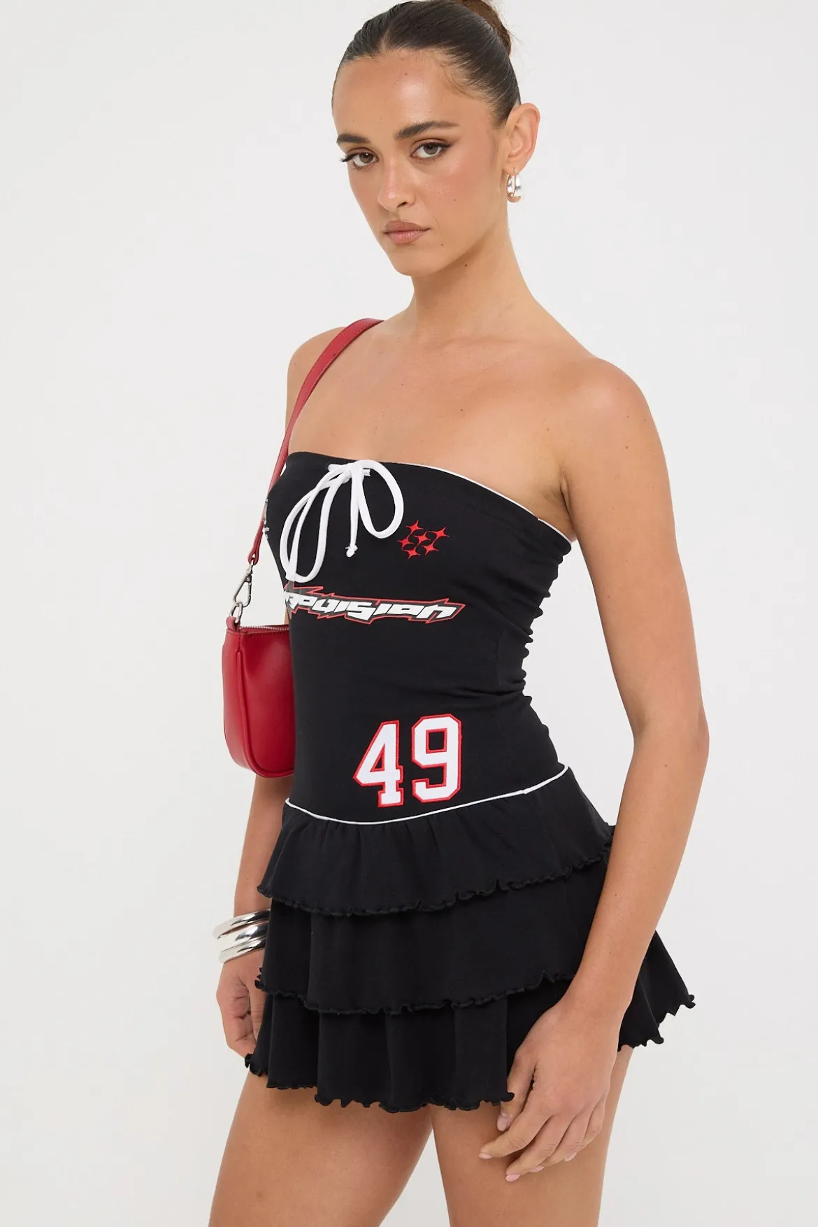 Nuance Strapless Ruffle Mini Dress Black