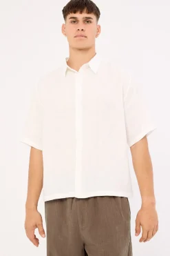 Oasis Boxy Cropped Linen Shirt Off White