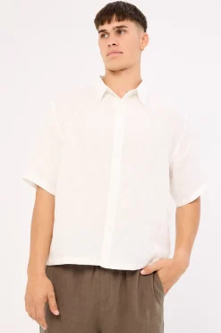 Oasis Boxy Cropped Linen Shirt Off White