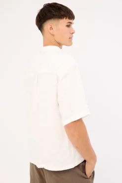 Oasis Boxy Cropped Linen Shirt Off White