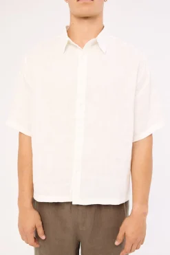 Oasis Boxy Cropped Linen Shirt Off White