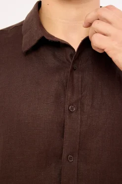 Oasis Boxy Cropped Linen Shirt Dark Brown